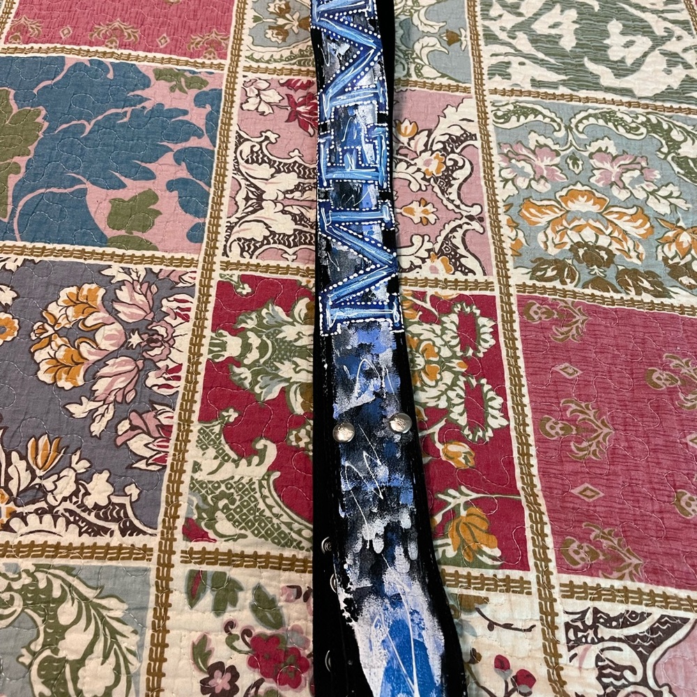 Black and Blue Hand-Painted Leather Shoulder Strap